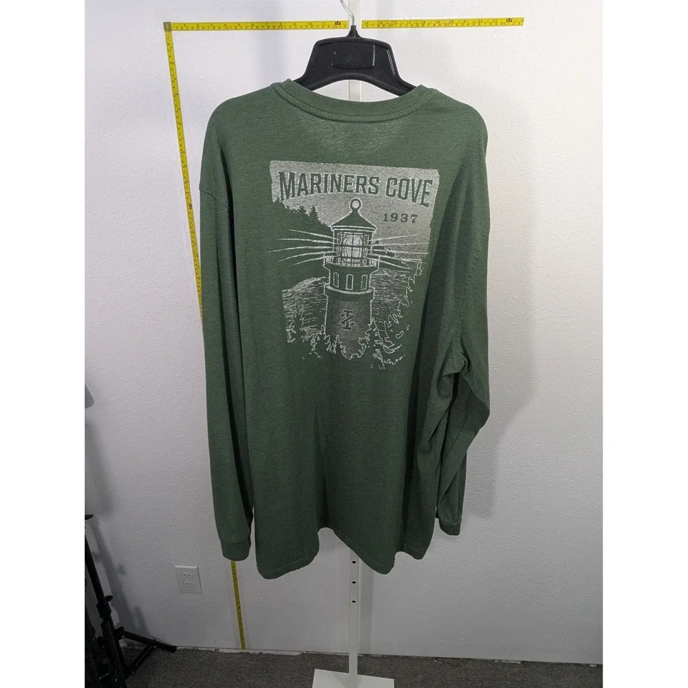 Izod Saltwater Mens‎ 2XLT Green Mariners Cove Lighthouse Long Sleeve T-Shirt